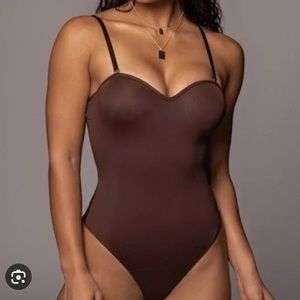 J LUX LABEL MONROE SHAPEWEAR BUSTIER BODYSUIT BROWN